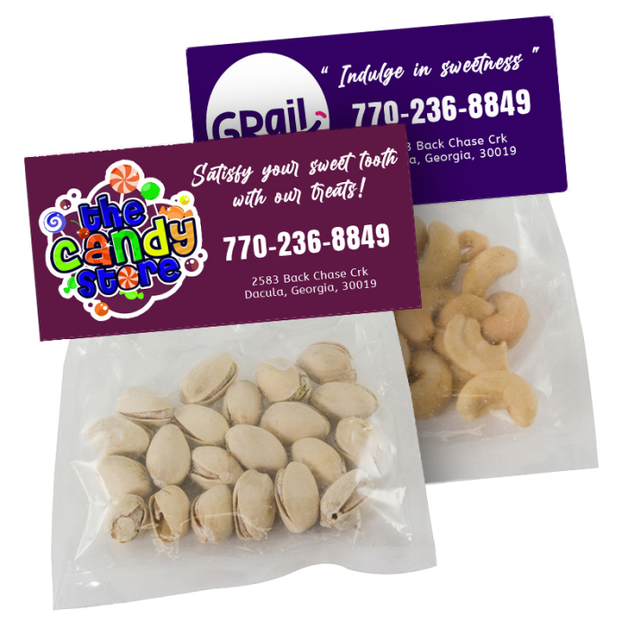 Custom Printed Small Pistachios and Cashew Bags With Header Card