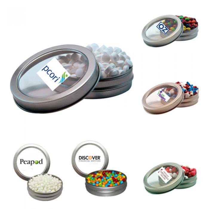 Custom Imprinted Short Round Window Candy Tin