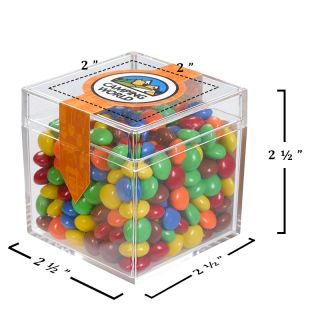ized Cube Shaped Acrylic Container with Chocolate Littles