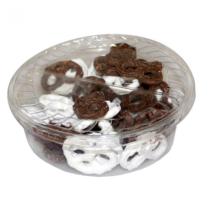 Customized Designer Plastic Tray with Chocolate Covered Pretzels