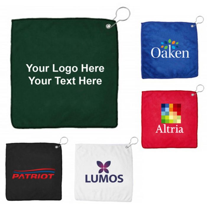 11.5x11.5 Inch Logo Imprinted Golf  Towel with Clip