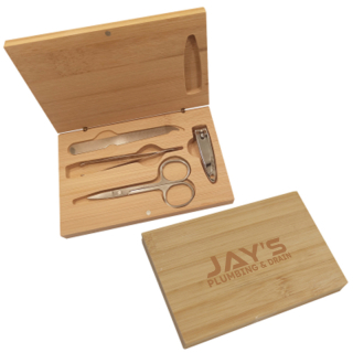 4 Piece Manicure Sets In Bamboo Case