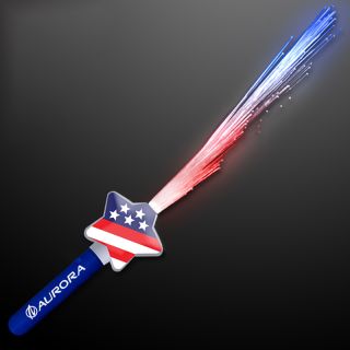 Printed Fiber Optic Stars and Stripes LED Light Wands
