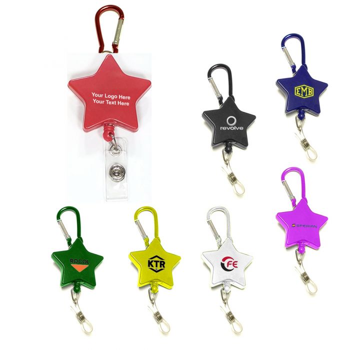 Custom Star Shape Retractable Badge Holders with Carabiner
