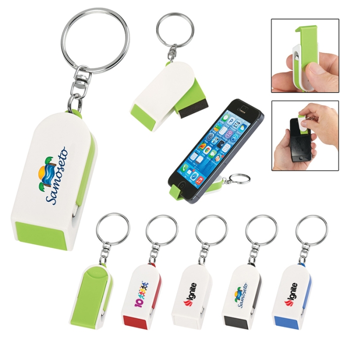 Custom Phone Stand And Screen Cleaner Combo Keychains