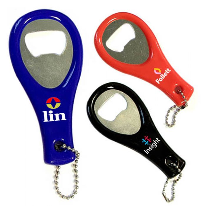 Custom Printed Tennis / Racquetball Racket Shape Bottle Opener Keychains