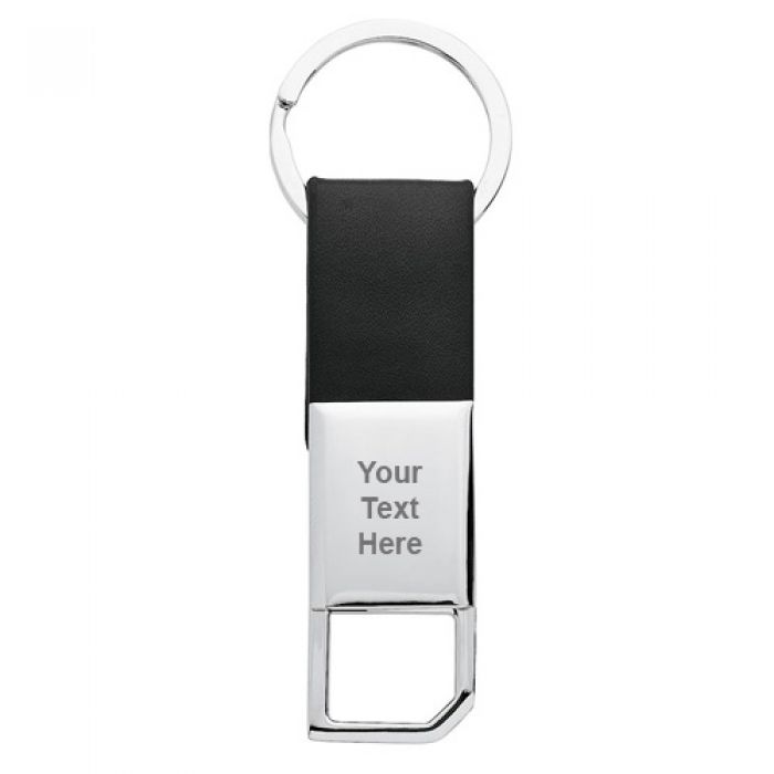 Personalized Black Leatherette Strap with Twist Clip Key Tags