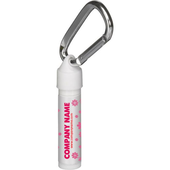 Customized  Watermelon Vanilla SPF 15 Lip Balm White Tube with Carabineer Clip