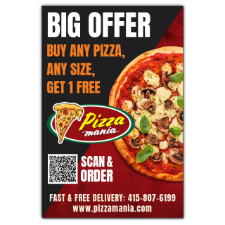 4x6 ized Pizza Magnetic Card Magnets 20 Mil Square Corners