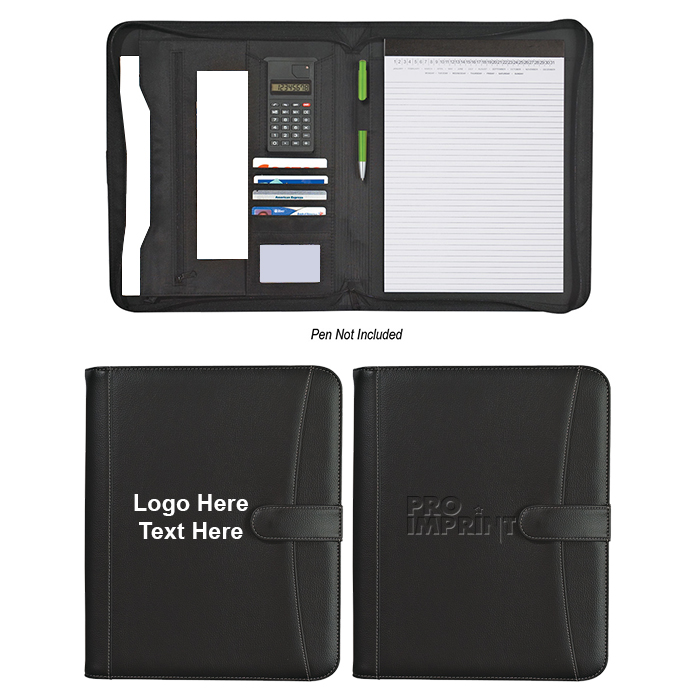 8.5x11 Inch Promotional Pebble Grain Zippered Portfolios with Calculator