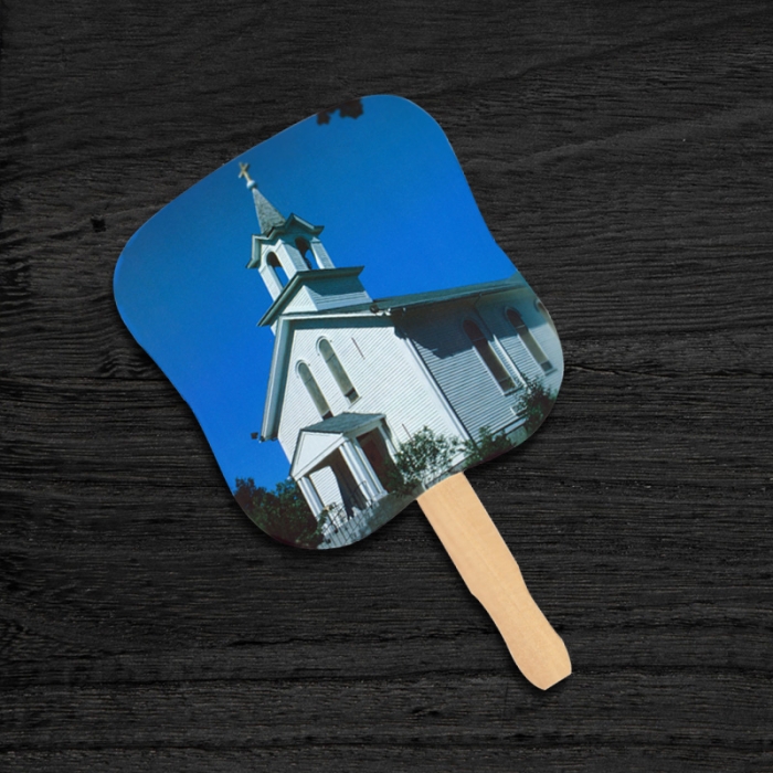 7.625 x 8 Inch Custom Imprinted White Church Stock Design Hand Fans