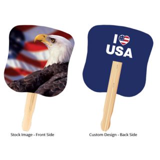 7.625 x 8 Inch Stock Bald Eagle With US Flag Design Hand Fans
