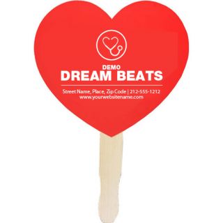 7.625 W x 6.6875 H Inch Logo Heart Shaped Hand Fans