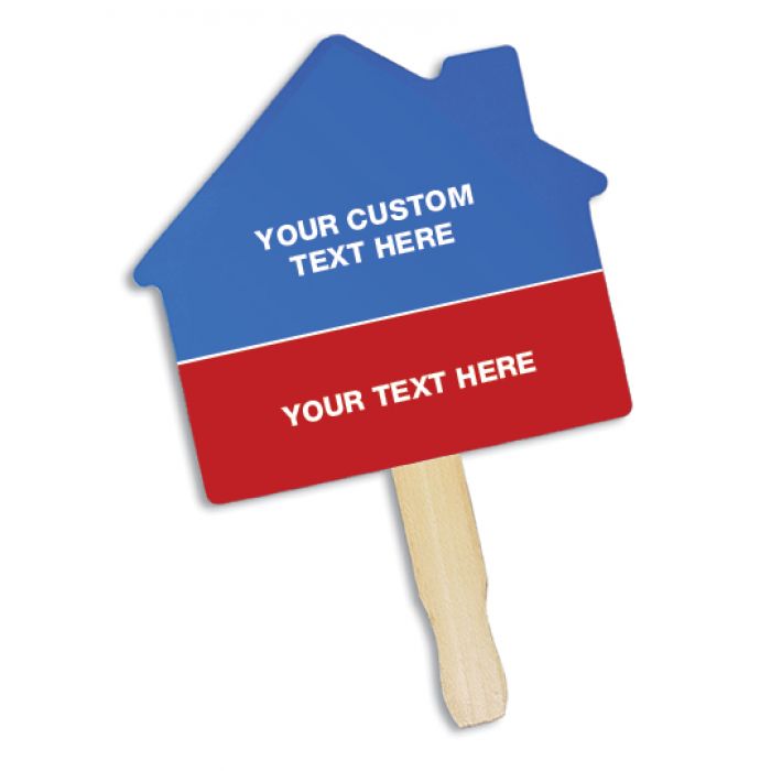 7.75W x 6.938H Inch Custom Logo Imprinted House Shaped Hand Fans