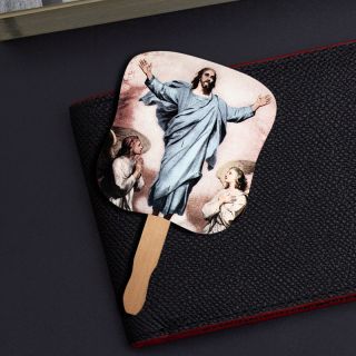 7.625 x 8 Inch Stock Resurrection Of Jesus Design Hand Fans