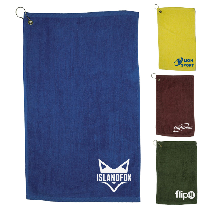 Custom Logo Imprinted Dark Colored Fingertip Towel with Grommet