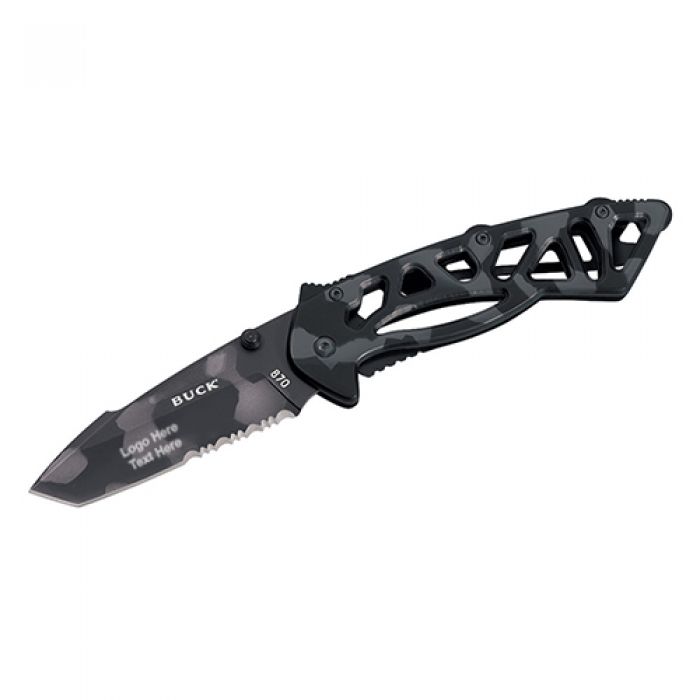 Custom Engraved Bones Tiger Stripe Folding Buck Knives