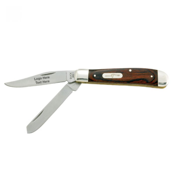 Custom Engraved Buck Trapper Two Blade Pocket Knives