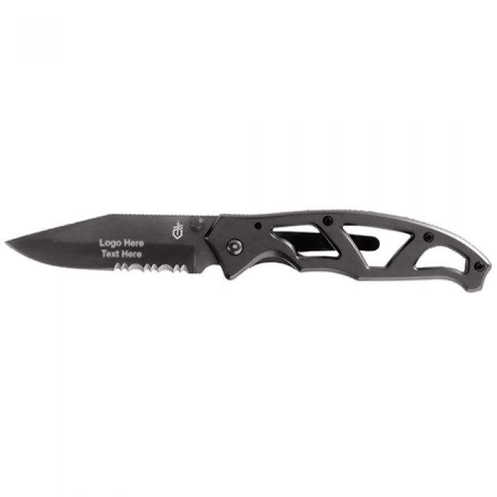 Custom Engraved Gerber Paraframe 1 Half Serrated Blade Knives