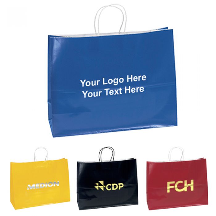 16 x 12 Inch Custom Gloss Paper Shoppers with 4 Aubrie Colors
