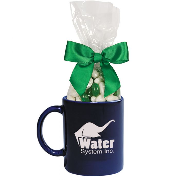 Custom Ceramic Gift Mugs with Corporate Color Chocolate and Jelly Bean Candy