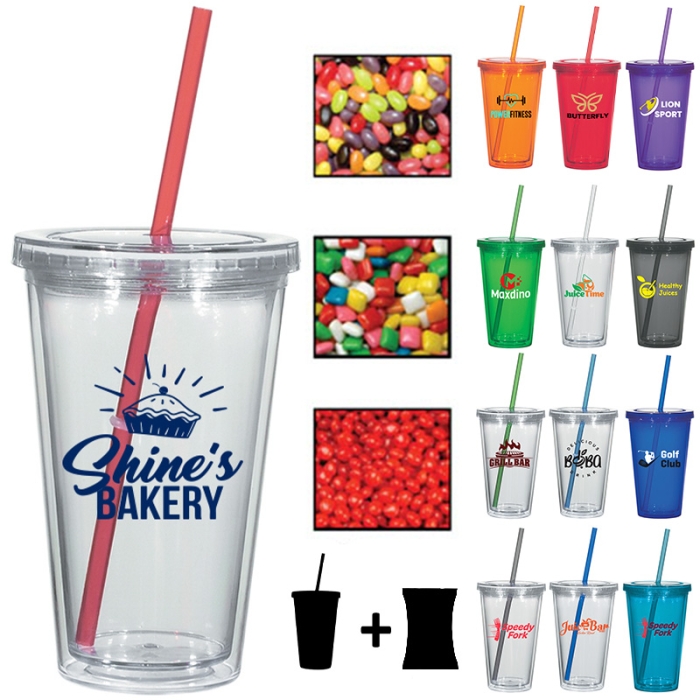 Customized 16 Oz Double Wall Tumblers with Candy