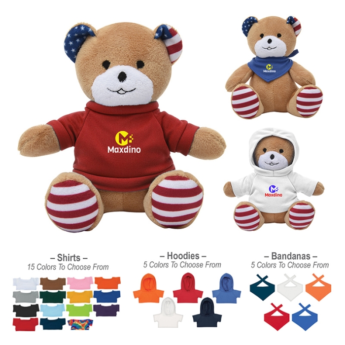 Custom Printed 6 Inch Patriotic Bear