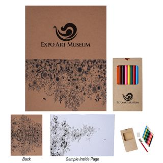 Printed Adult Coloring Book with Colored Pencils