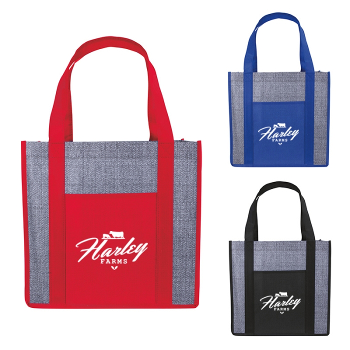 Custom Laminated Heathered Non-Woven Grocery Tote Bags