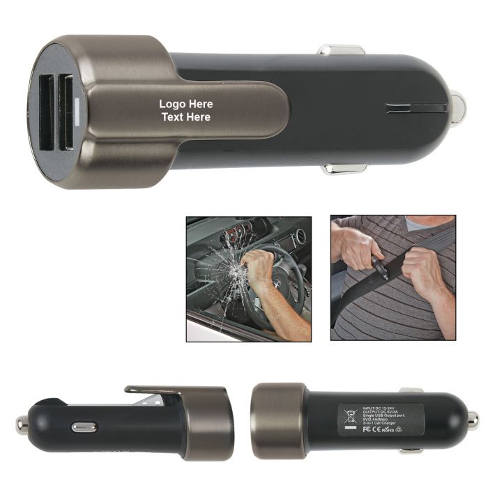 Custom Imprinted Car Charger with Escape Safety Tool