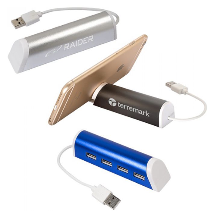 Customized 4 Port Aluminum USB Hub with Phone Stands