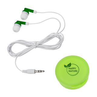 Printed Earbuds In Round Plastic Cases