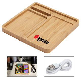 Custom Bamboo Desk Organizers with 5W Wireless Charger