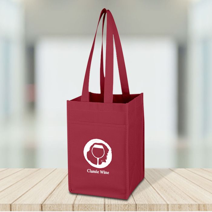 Custom Imprinted Non-Woven 4 Bottle Wine Tote Bags