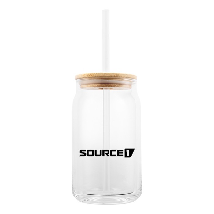 Custom Printed 17 Oz Soda Lime Glass Cans with Bamboo Lid