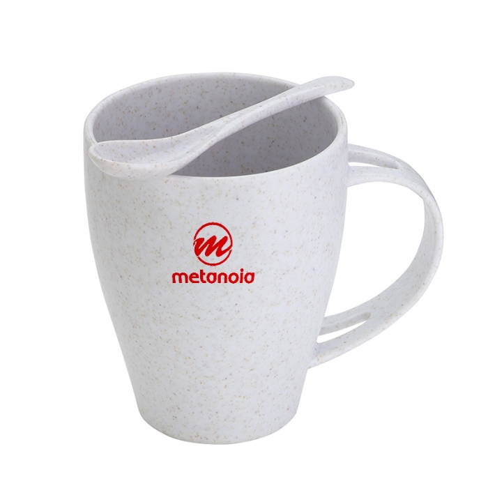 Custom Printed Sip N Stir 12 Oz Bamboo/Polypropylene Mugs with Spoons