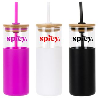 ized Stirling 18 Oz Glass Tumblers with Silicone Sleeves &...