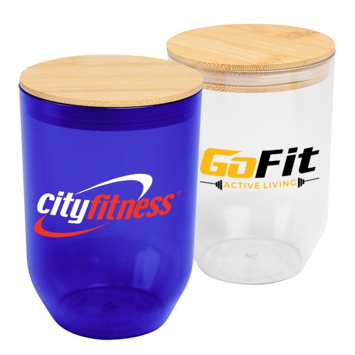 Promotional 12 Oz Montrose rPET Wine Tumblers with Bamboo Lid