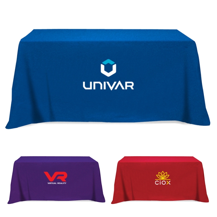 Custom Printed Fitted Flat Poly-Cotton 3 Sided Table Covers - Fits 6 ft Standard Table