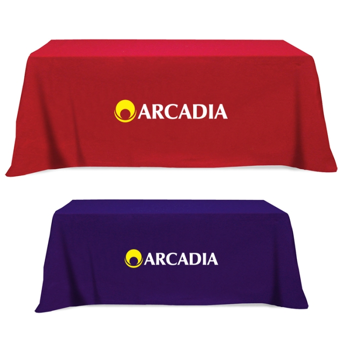 Personalized Fitted Flat Poly-Cotton 3 Sided Table Covers - Fits 8 ft Standard Table