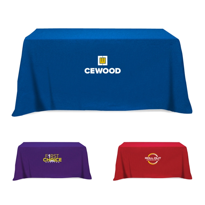 Imprinted Fitted Flat Poly-Cotton 4 Sided Table Covers - Fits 6 ft Standard Table