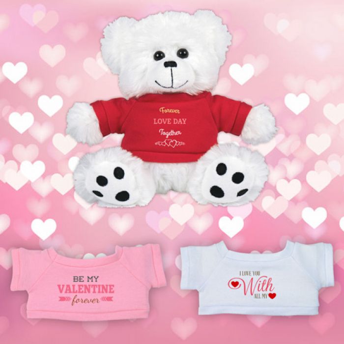 6 Inch Personalized Valentine Plush Big Paw Bears with Shirt