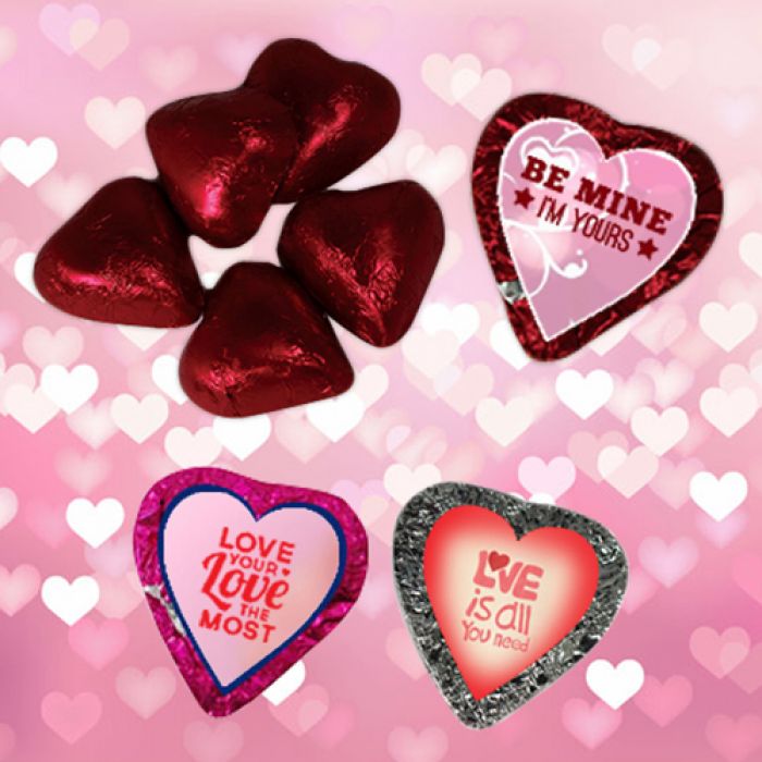 Custom Printed Individually Wrapped Valentine Chocolate Hearts