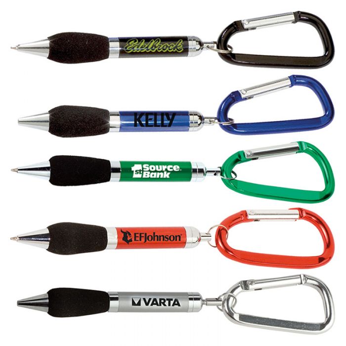 Promotional Soft Grip Metal Pens with Carabiner
