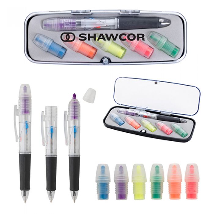 Custom Printed Tri-Color Pen and Highlighter Set