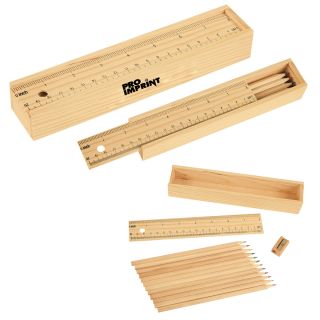 Printed Colored Pencil Set In Wooden Ruler Box