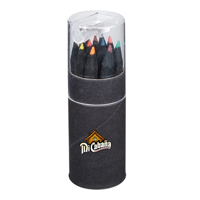 Imprinted Blackwood 12-Piece Colored Pencil Sets in Tube with Sharpener