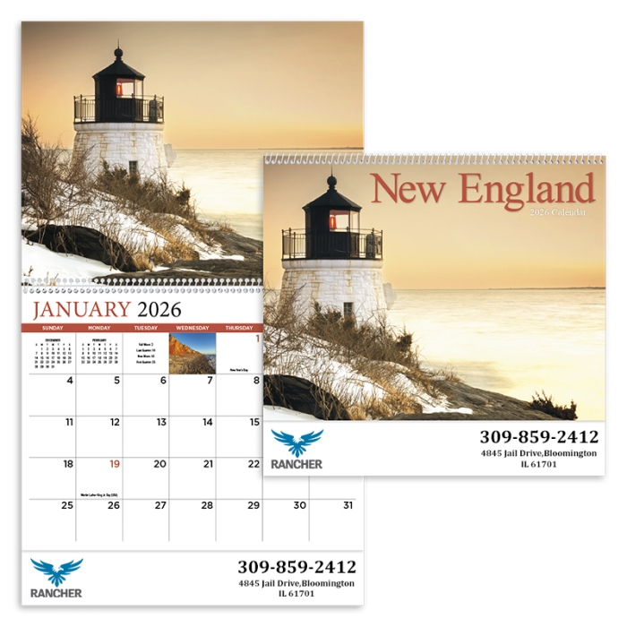 Custom Printed New England Appointment Spiral Wall Calendars