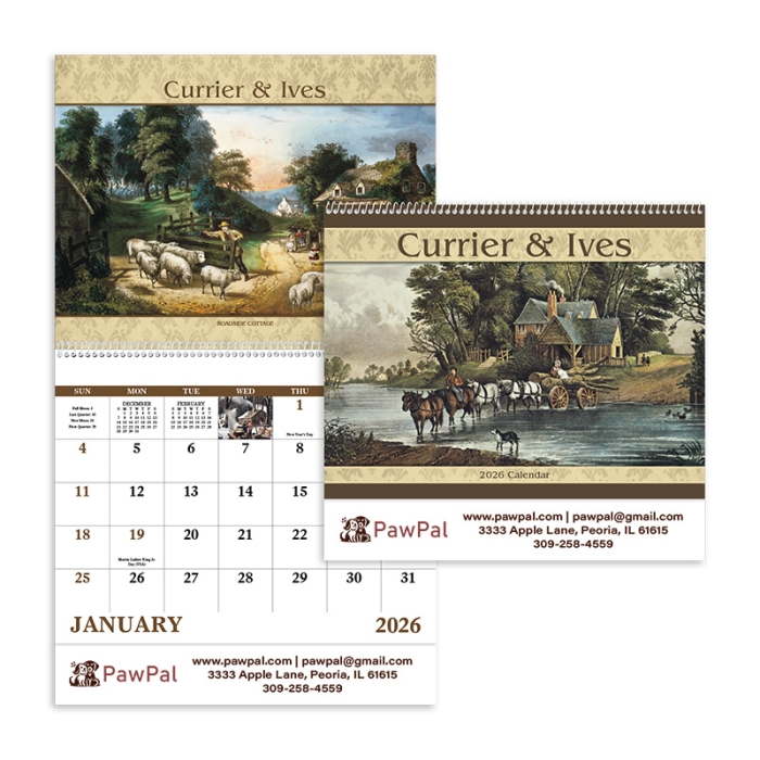 Customized Currier and Ives Spiral Calendars