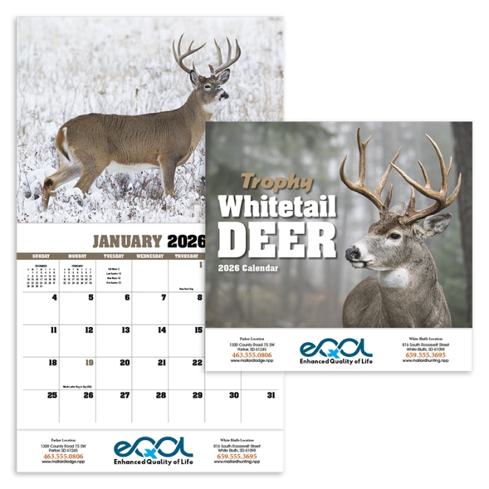 Imprinted Trophy Whitetail Deer Appointment Stapled Wall Calendars
